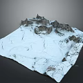 Snow Covered Rocky Mountain Terrain with Detailed Peaks and Textured 3D Landscape Model