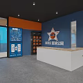 Basketball Gym Interior With Wooden Court Team Banners Scoreboard And Ceiling Lights