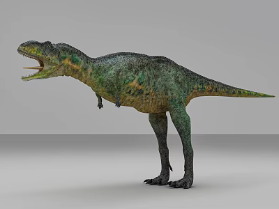 Realistic Reptile Dinosaur With Green Yellow Skin Standing Open Mouth Pose 3d model
