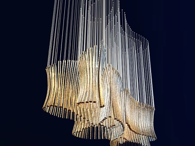 Modern Crystal Chandelier With Slender Pendants And Streamlined Glistening Design Against Dark Background 3d model