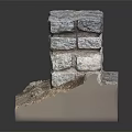 Detailed Stone Wall Model With Brick Construction And Textured Surface On Wooden Base
