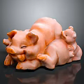 Pink Pig Sculpture Featuring Mother and Baby Pigs with Smooth Glossy Surface on Dark Background
