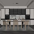 Modern Open Concept Dining Room With Dining Table Beige Chairs Pendant Light And Cabinets 3d model