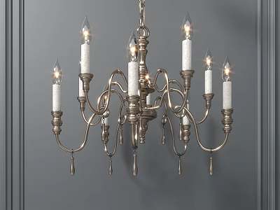 Classical Style Chandelier With Candle Shaped Lights And Metal Frame Against Gray Wall 3d model