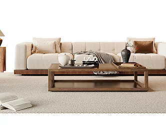 New Chinese-style Song-style Sofa Coffee Table Combination Sofa Stool Leisure Chair Table Lamp 3d model