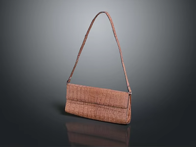 Stylish Brown Crocodile Pattern Leather Handbag With Long Shoulder Strap And Structured Design 3d model
