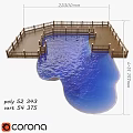 Outdoor Architectural Component With Wooden Deck Fence Railing And Pool Area Lighting