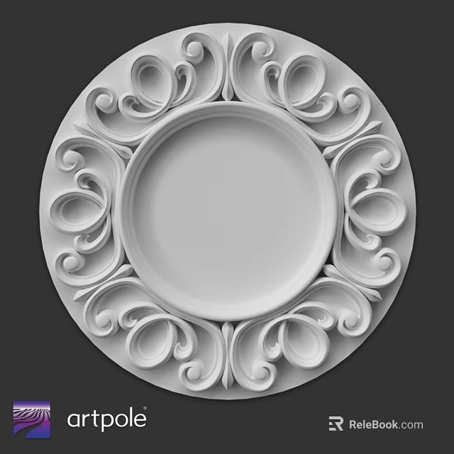 White Circular Architectural Decorative Component With Intricate Scroll Ornamental Design 3d model 