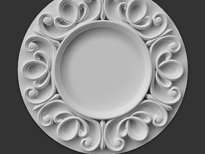 White Circular Architectural Decorative Component With Intricate Scroll Ornamental Design 3d model