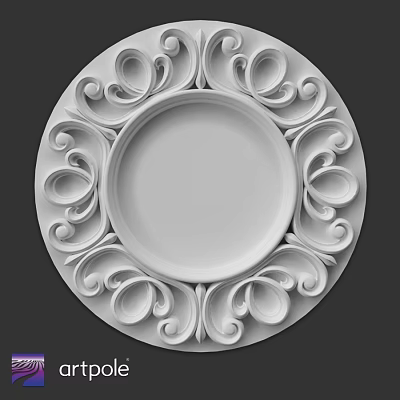 White Circular Architectural Decorative Component With Intricate Scroll Ornamental Design 3d model