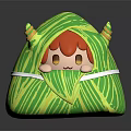 Cute Game Movie Character Wrapped in Green Leaf with Red Hair and Yellow Horns