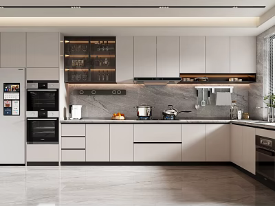 Modern Kitchen Interior With White Cabinets And Integrated Stainless Steel Appliances 3d model