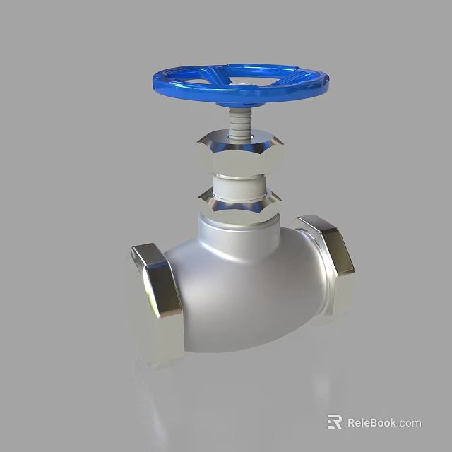 Industrial Pipeline Valve With Blue Handwheel And Silver Metal Body Design 3d model 
