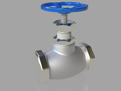 Industrial Pipeline Valve With Blue Handwheel And Silver Metal Body Design 3d model