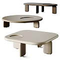 Modern Minimalist Coffee Table With Round Square Tops Beige Finish And Short Geometric Legs