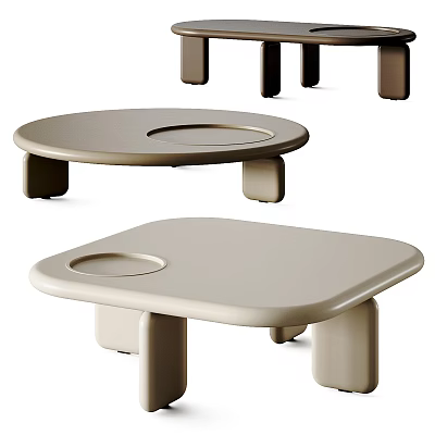 Modern Minimalist Coffee Table With Round Square Tops Beige Finish And Short Geometric Legs 3d model