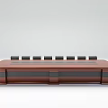 Long Rectangular Wooden Conference Table With Black Chairs In Meeting Room 3d model