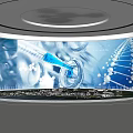 Futuristic Technology Display With Circular Platform Earth Model Data Streams And Molecular Structures
