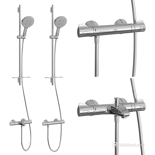 Modern Stainless Steel Shower Faucet With Handheld Sprayer Fixed Head And Thermostatic Design 3d model 
