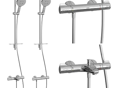 Modern Stainless Steel Shower Faucet With Handheld Sprayer Fixed Head And Thermostatic Design 3d model