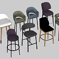 Modern Bar Stools In Various Colors With Different Designs And Materials 3d model