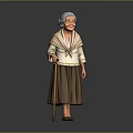Elderly Woman With Gray Hair Wearing Light Top And Brown Skirt Holding Walking Cane