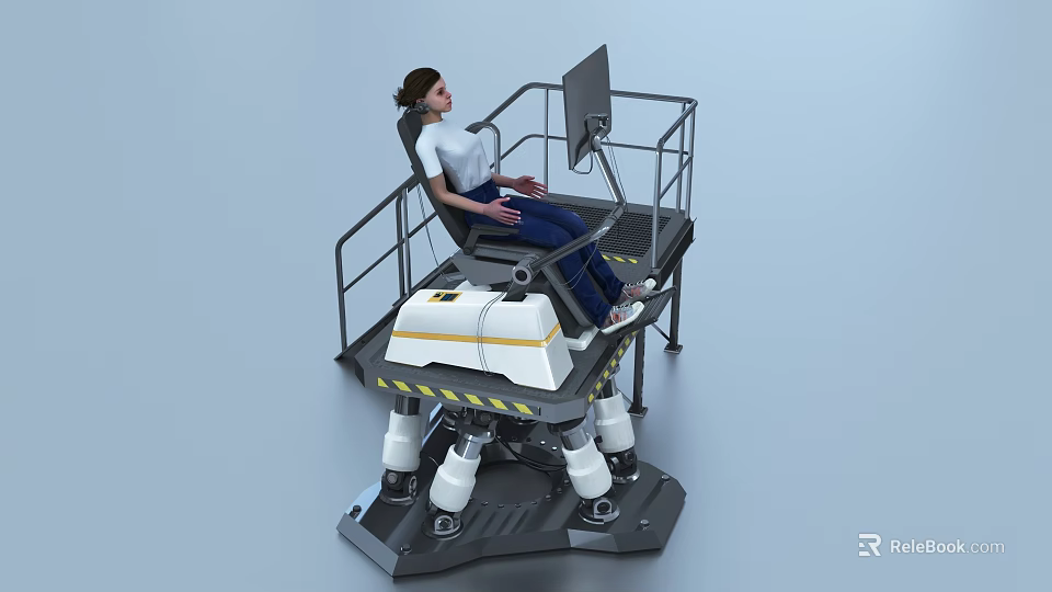 Industrial Mobile Platform With Safety Rails Operator Monitor And Wheels 3d model 
