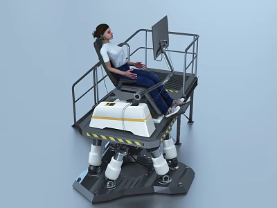 Industrial Mobile Platform With Safety Rails Operator Monitor And Wheels 3d model