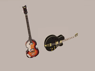 Acoustic Bass And Hollow Body Electric Guitar With Glossy Finish 3d model