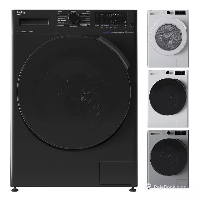 Modern Household Electrical Appliance Front Load Washing Machine in Black and White Colors 3d model 