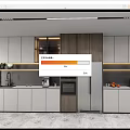 Modern Kitchen Interior With White Wood Cabinets Oven Refrigerator And Countertop