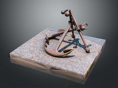 Vintage Anchor Decorative Ornament Set On Square Stone Base For Home Decoration 3d model