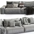 Gray Sectional Sofa Interior Design With Pillows And Throw Blanket 3d model