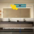 Modern Wooden Bathroom Vanity With Double Faucets Mirror And Decorative Plant
