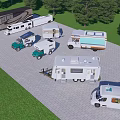 Various Types of RVs Parked in Grass and Paved Parking Area
