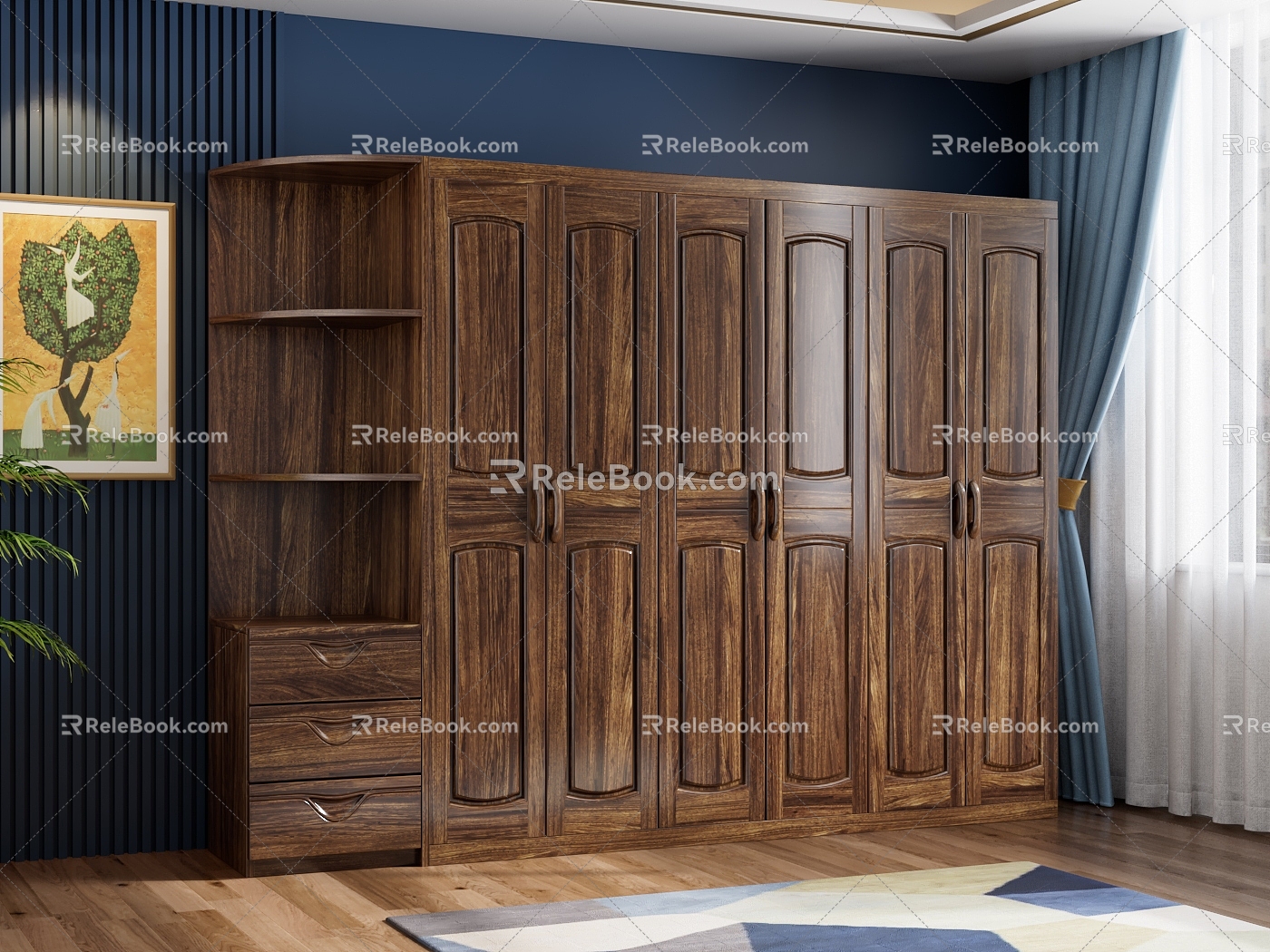 New Chinese Style Wardrobe Antique Style Wardrobe Wujin Wood Wardrobe Solid Wood Wardrobe 3d model