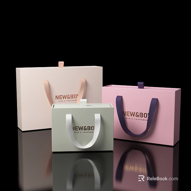 NEW&BO Ornamental Decorative Bag Set Featuring Beige Light Green Pink Handle Design 3d model 