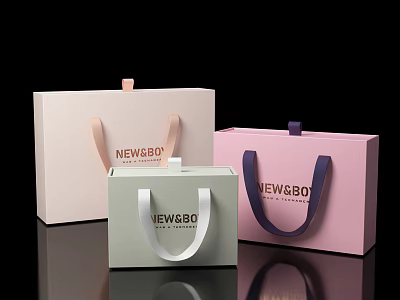 NEW&BO Ornamental Decorative Bag Set Featuring Beige Light Green Pink Handle Design 3d model