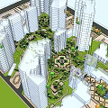 Garden Landscape Design With Green Spaces Walking Paths Central Circular Area And Surrounding Buildings