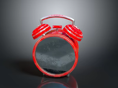 Red Vintage Alarm Clock With Double Bells And Round Dial Reflective Surface And Classic Design 3d model