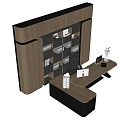Modern Office Interior With Wooden Wall Bookshelves Books Decorations Desk Computer And Vase