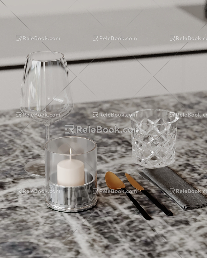 Ornaments combination kitchen utensils knife and fork cup candle goblet 3d model