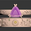Stacked Rose Gold Rings With Pink Triangular Gemstone Daisy Decorations And Small Green Accent Gem