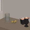 Latte Coffee And Croissants On Breakfast Table With Jam And Utensils 3d model