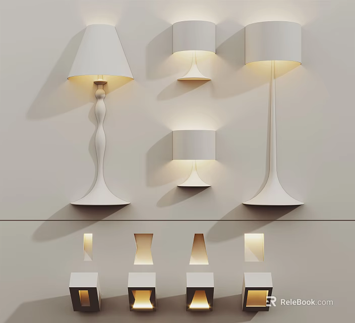 Modern Wall Lamps With Different Designs And White Shades For Interior Lighting 3d model 