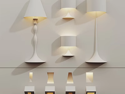 Modern Wall Lamps With Different Designs And White Shades For Interior Lighting 3d model