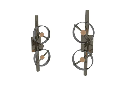 Modern Wall Lamps With Double Ring Design Metal Frame And Wooden Accents 3d model