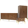 Modern Wooden Storage Cabinets With Gold Metal Hardware And Geometric Door Panels