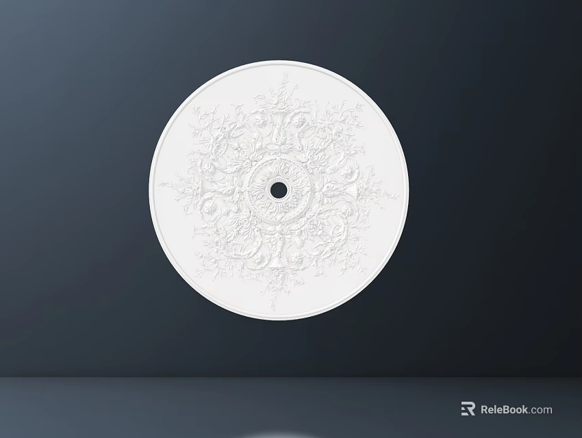 White Ceiling Medallion With Detailed Ornate Patterns Against Dark Background 3d model 