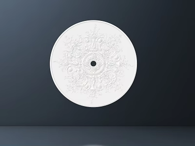 White Ceiling Medallion With Detailed Ornate Patterns Against Dark Background 3d model